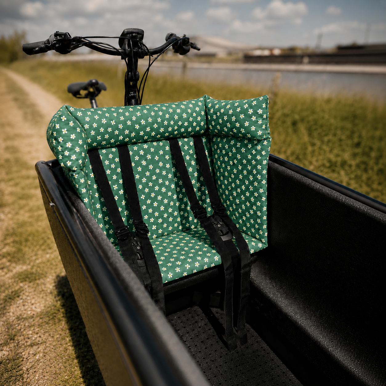 Bakfiets kussen Urban Arrow - Groen met bloemen
